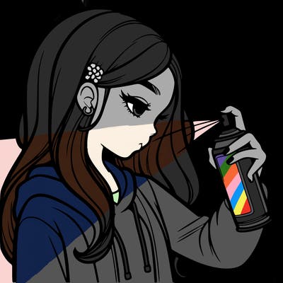 a realistic girl spray painting