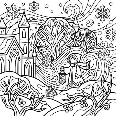 Journey into a whimsical winter wonderland with this captivating gothic blizzard coloring page designed for little hands. Its bold outlines and simple elements make it perfect for toddlers to explore the magic of a snowy day.