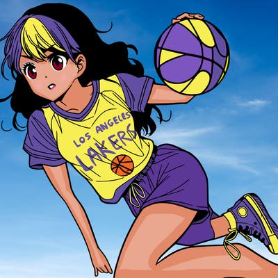 teen manga girl playing basketball