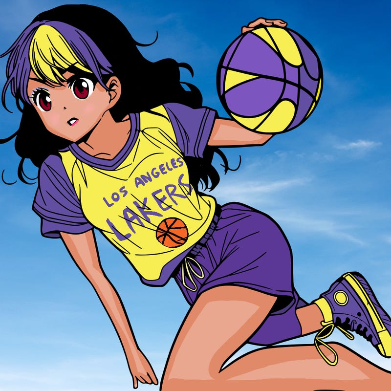 teen manga girl playing basketball