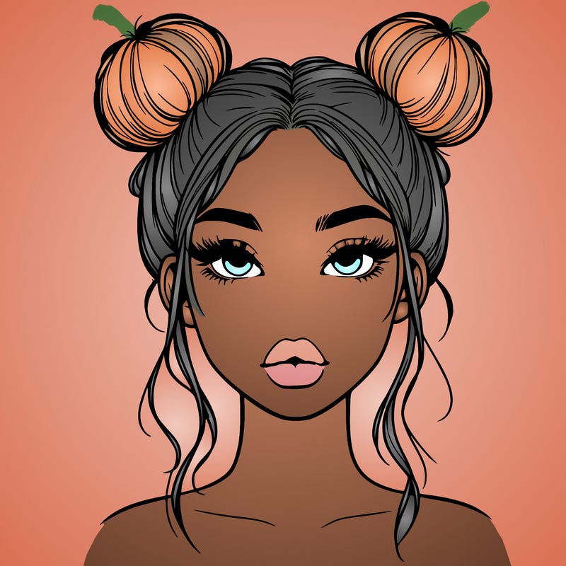 a realistic girl with two buns and lips