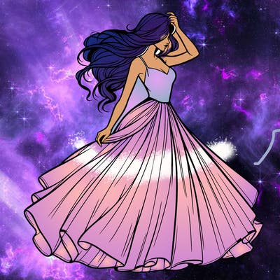 realistic woman with dress flowing in the wind