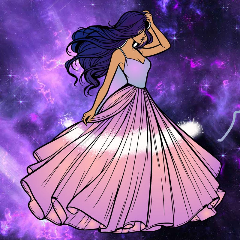 realistic woman with dress flowing in the wind