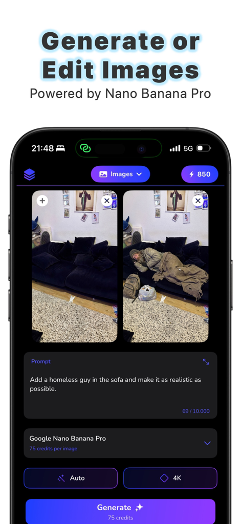 Ask AI Anything - Aido - Aido app interface showing AI image generation and editing from a text prompt.