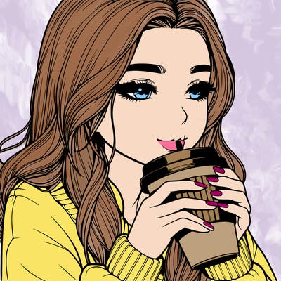 realistic girl drinking coffee