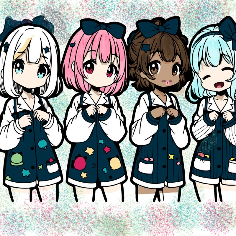 4 anime girls in cute pjs