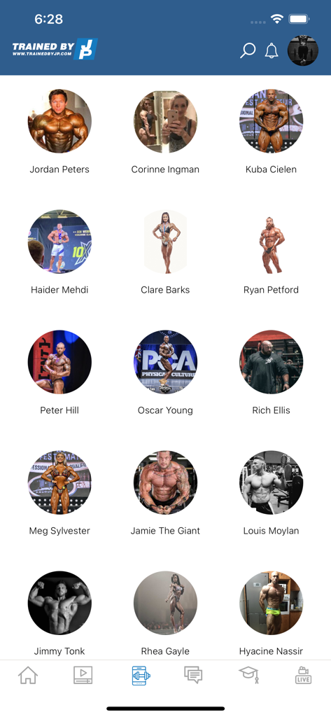 TrainedByJP - A directory of professional bodybuilding athletes and coaches within the TrainedByJP mobile app.