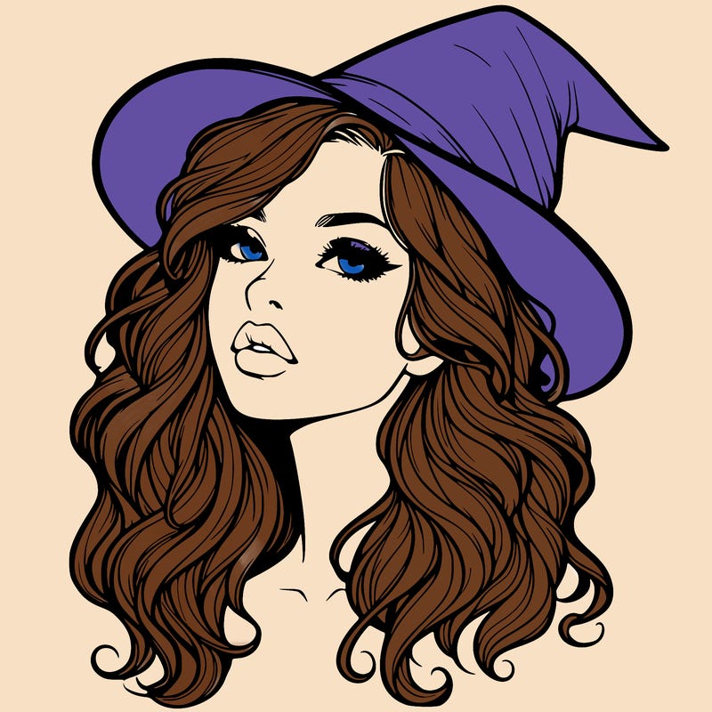 realistic witch girl with wavy hair and lips