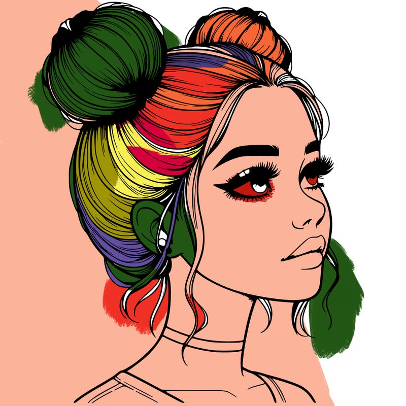 realistic girl with buns on the top of her head