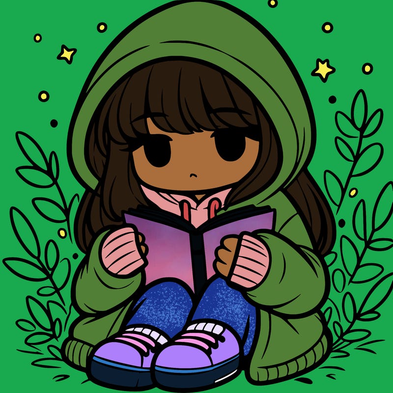 girl in oversized hoodie reading a book