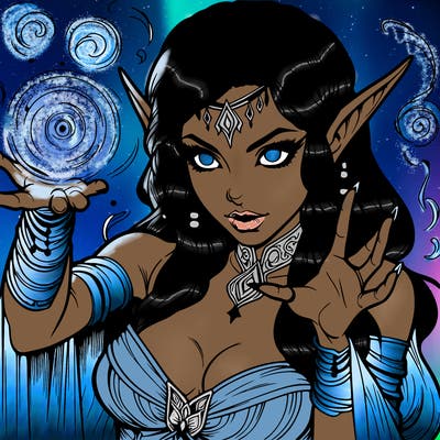 realistic scary beautiful elf sorceress casting spell