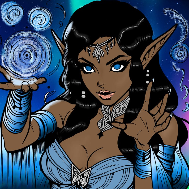 realistic scary beautiful elf sorceress casting spell