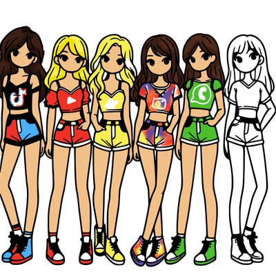 a group of girls wearing crop tops and shorts