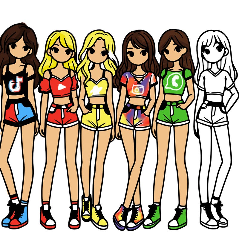a group of girls wearing crop tops and shorts