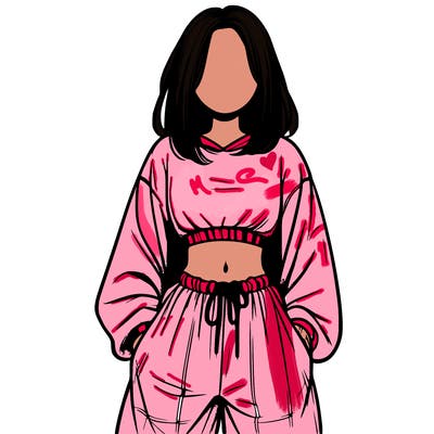 realistic girl faceless with baggy pants and a crop top