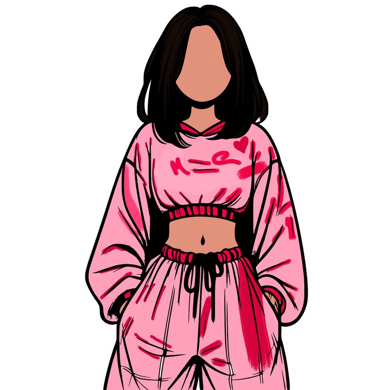 realistic girl faceless with baggy pants and a crop top