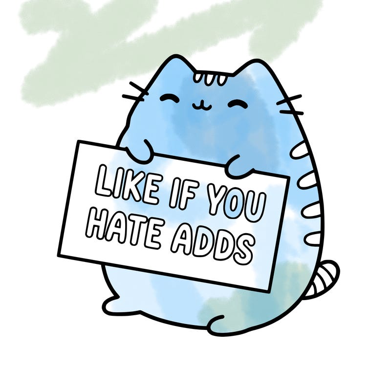 a kawii pusheen cat holding a sign that says like if you hate adds
