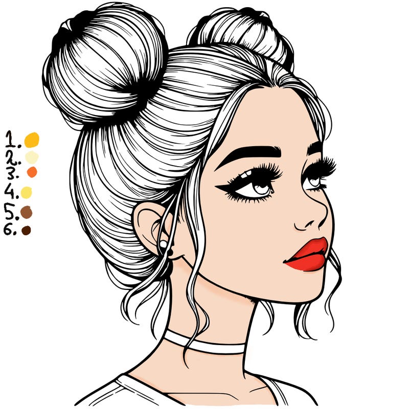 realistic girl with buns on the top of her head