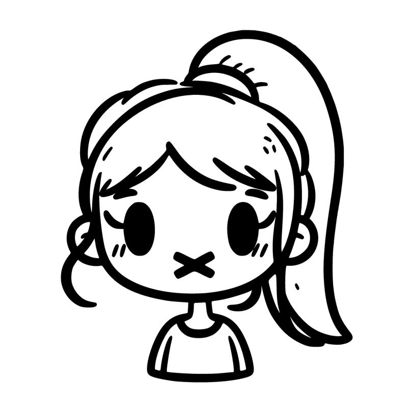 girl with a ponytail  and has no mouth