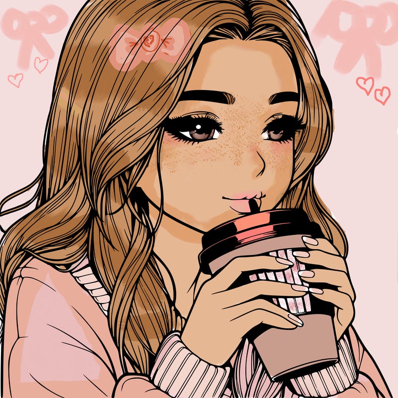 realistic girl drinking coffee