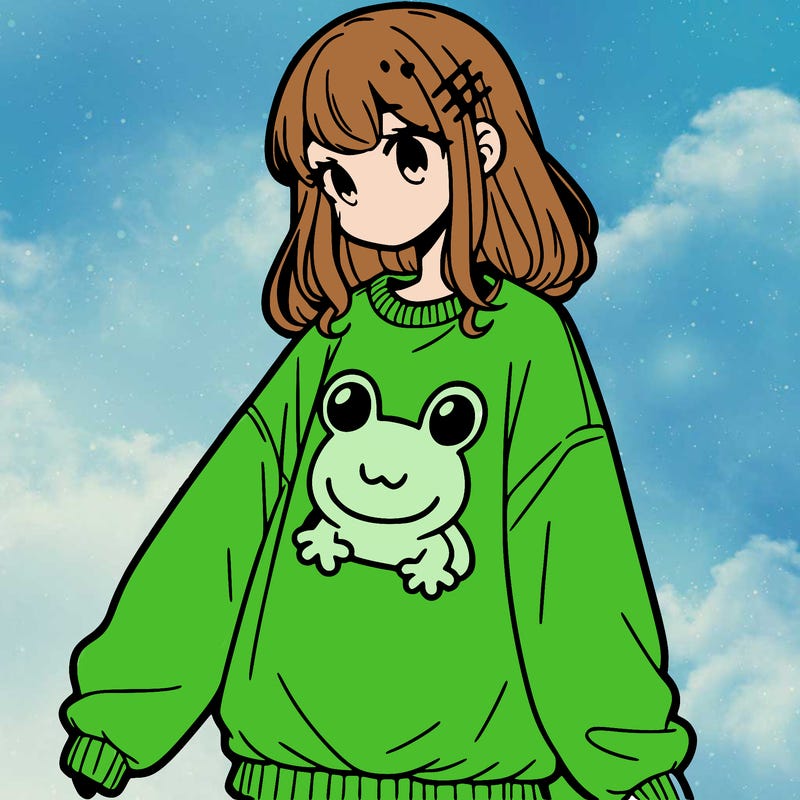 girl wearing frogging sweatshirt