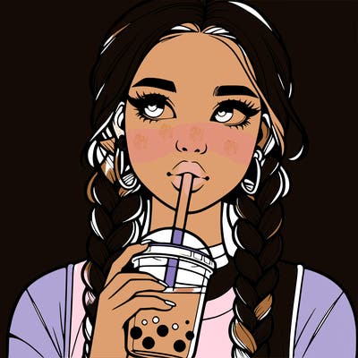 realistic girl with braided hair drinking boba