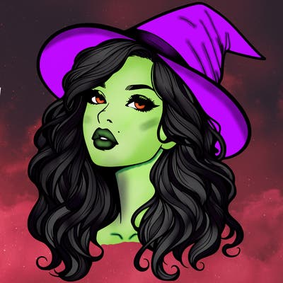 realistic witch girl with wavy hair and lips