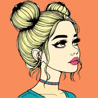 realistic girl with buns on the top of her head
