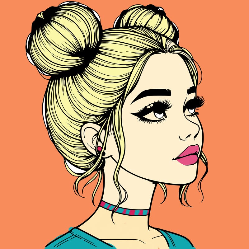 realistic girl with buns on the top of her head