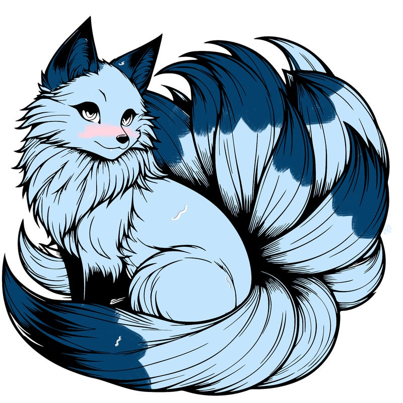 realistic detailed 9 tailed anime fox