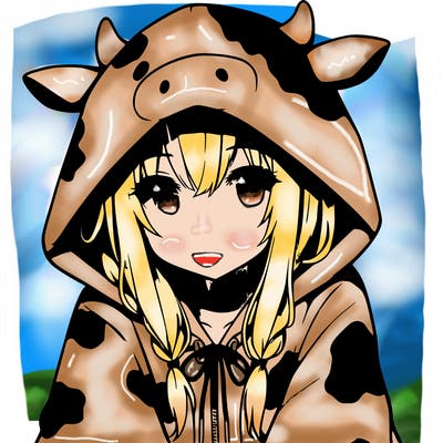 anime girl with cow hoodie