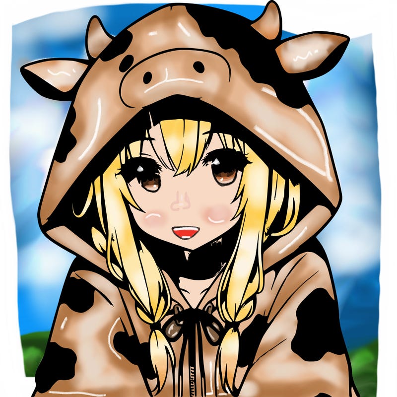 anime girl with cow hoodie