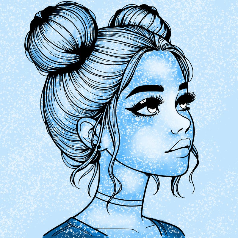 realistic girl with buns on the top of her head