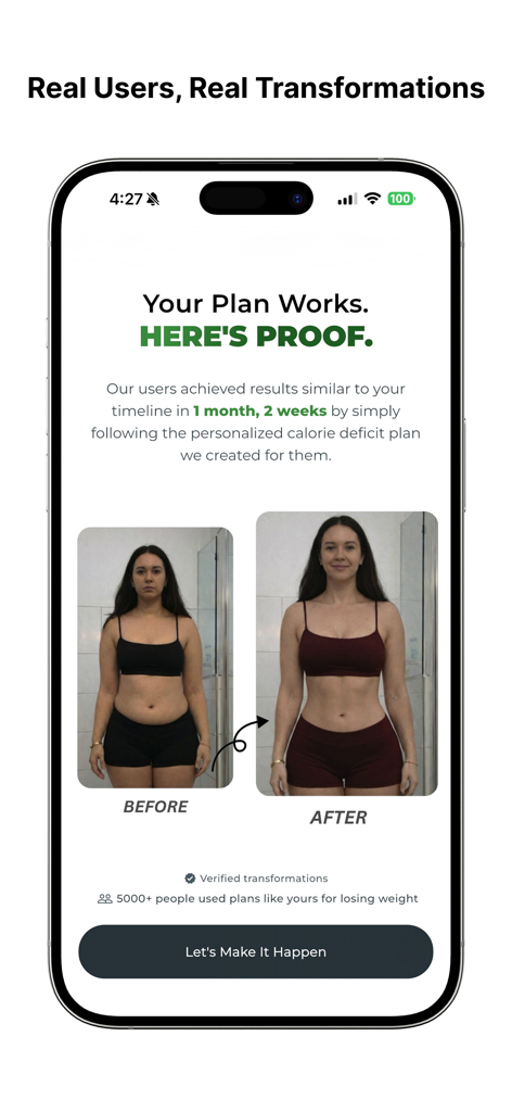 CalFix – AI Calorie Tracker - A before and after weight loss transformation of a woman using a CalFix personalized calorie deficit plan