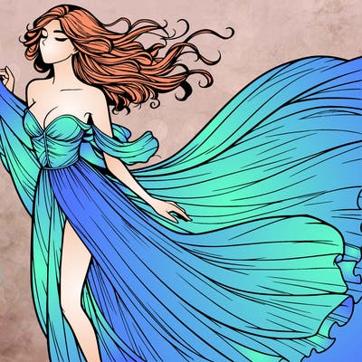 realistic woman in dress flowing the the wind