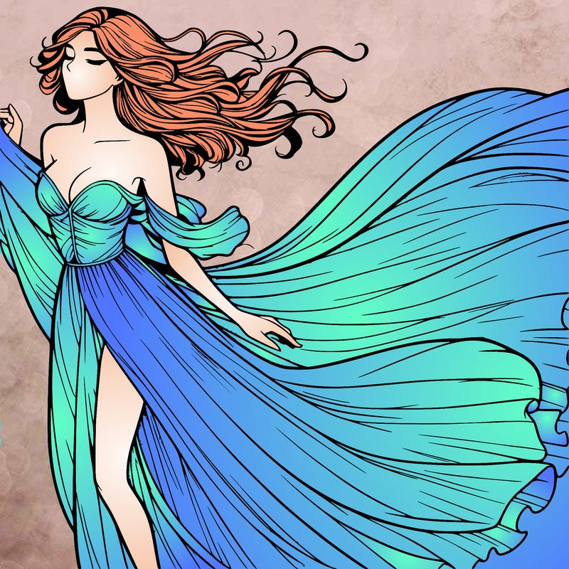 realistic woman in dress flowing the the wind