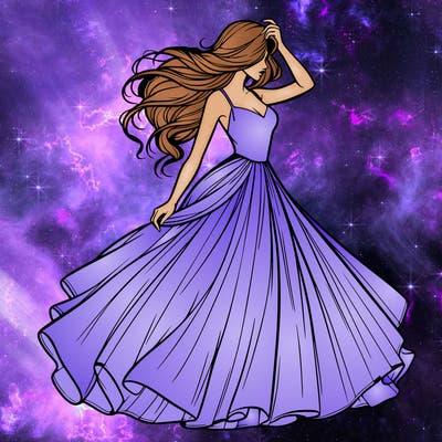 realistic woman with dress flowing in the wind