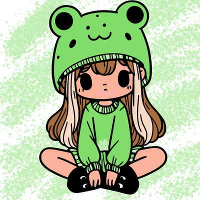 a girl wearing a frog hat and some frog socks