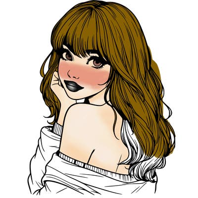 realistic girl with bangs looking over her shoulder