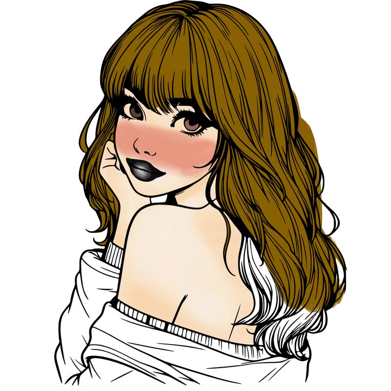 realistic girl with bangs looking over her shoulder