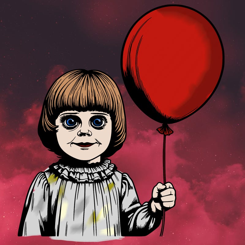 a realistic little girl holding a balloon creepy