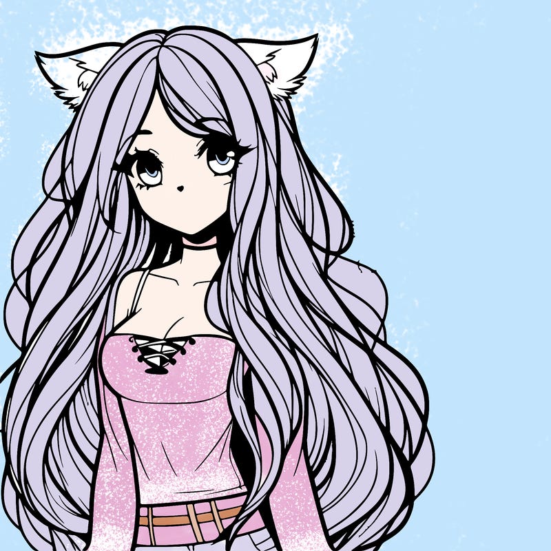 a girl with long hair and a white top and dog ears