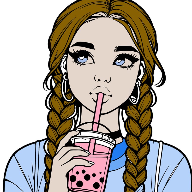 realistic girl with braided hair drinking boba