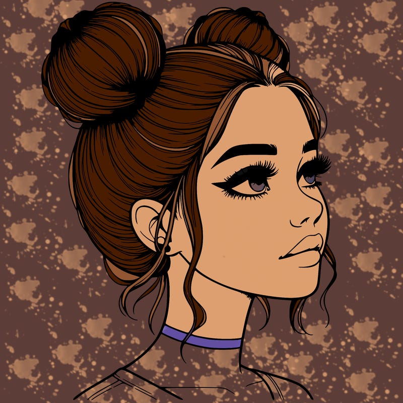 realistic girl with buns on the top of her head