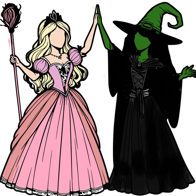 detailed realistic split of a princess and a witch