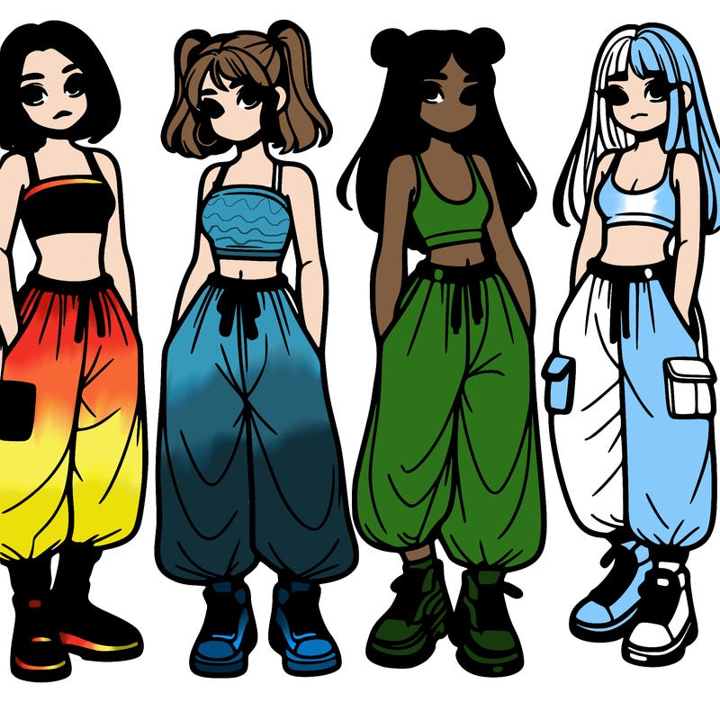 girls with crop top with baggy pants