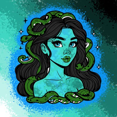 realistic girl with snakes as hair