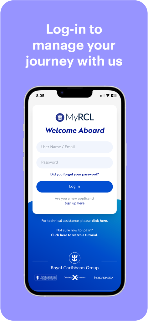MyRCL app login page for Royal Caribbean Group crew members