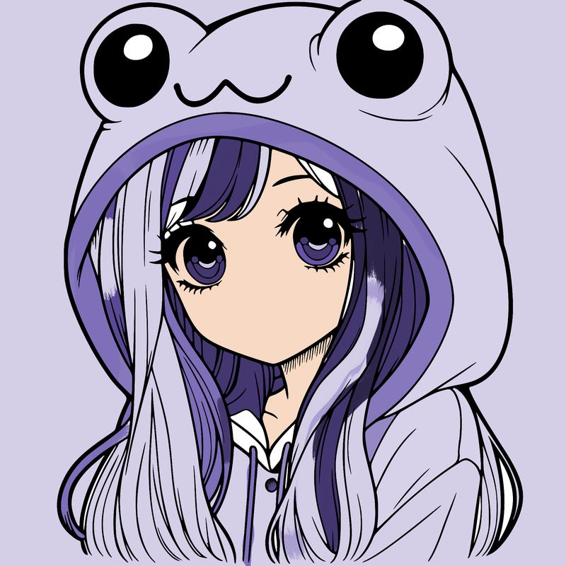 a pretty girl wearing a frog hoodie portrait with long hair