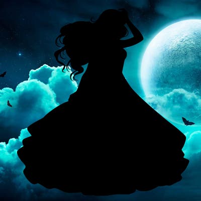 realistic woman with dress flowing in the wind